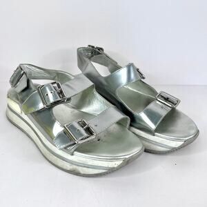 Hogan Women's Size 5 (EU35.5) Metallic Silver H257 Platform Sandals